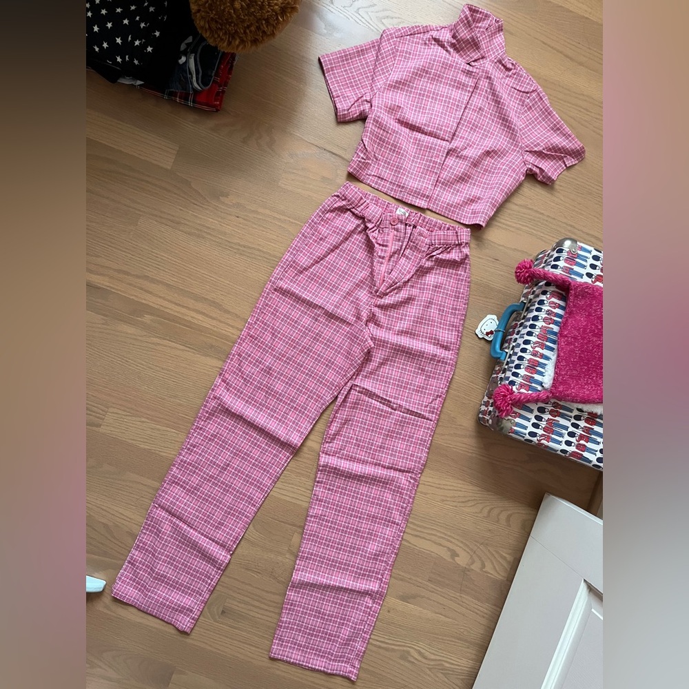Brandy Melville Pink Plaid Co-Ord Set